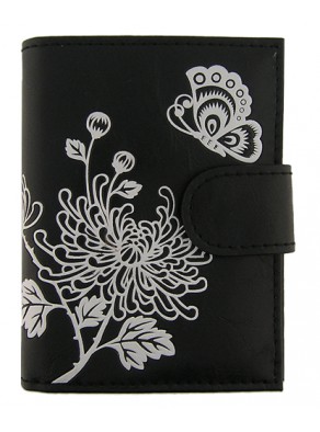 Peňaženka malá - kvety, čierna koža