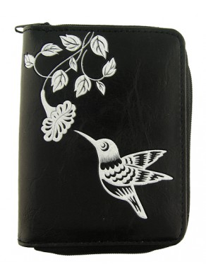 Peňaženka celozips - kolibrík, čierna koža
