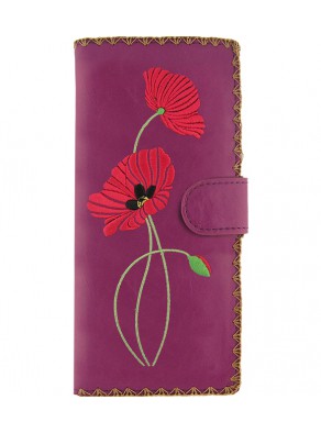 Peňaženka Červené maky - fialová koža